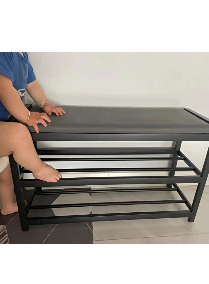 C&C Home Multi-Layer Heavy Duty Simple Sitting Shoe Organizer Stainless Steel Entryway Shoe Rack Storage Rack for Living Room 80x25x41.5 cm - Image 3