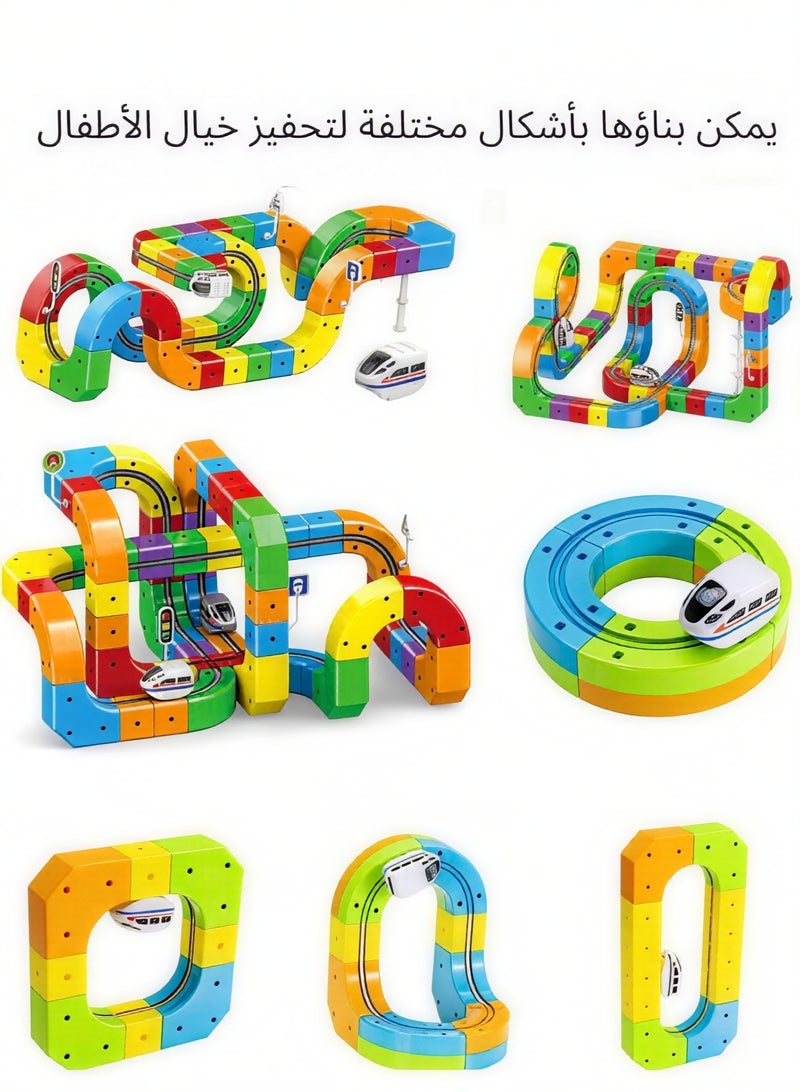 Electric Train Set for Kids, 123PCS DIY Flexible Track Building Kit with 2 Trains and Traffic Signs, Battery Operated Modular Railway Race Track Toy, STEM Educational Building Blocks Toy, Birthday Gift for Boys and Girls Ages 4+ - Image 2