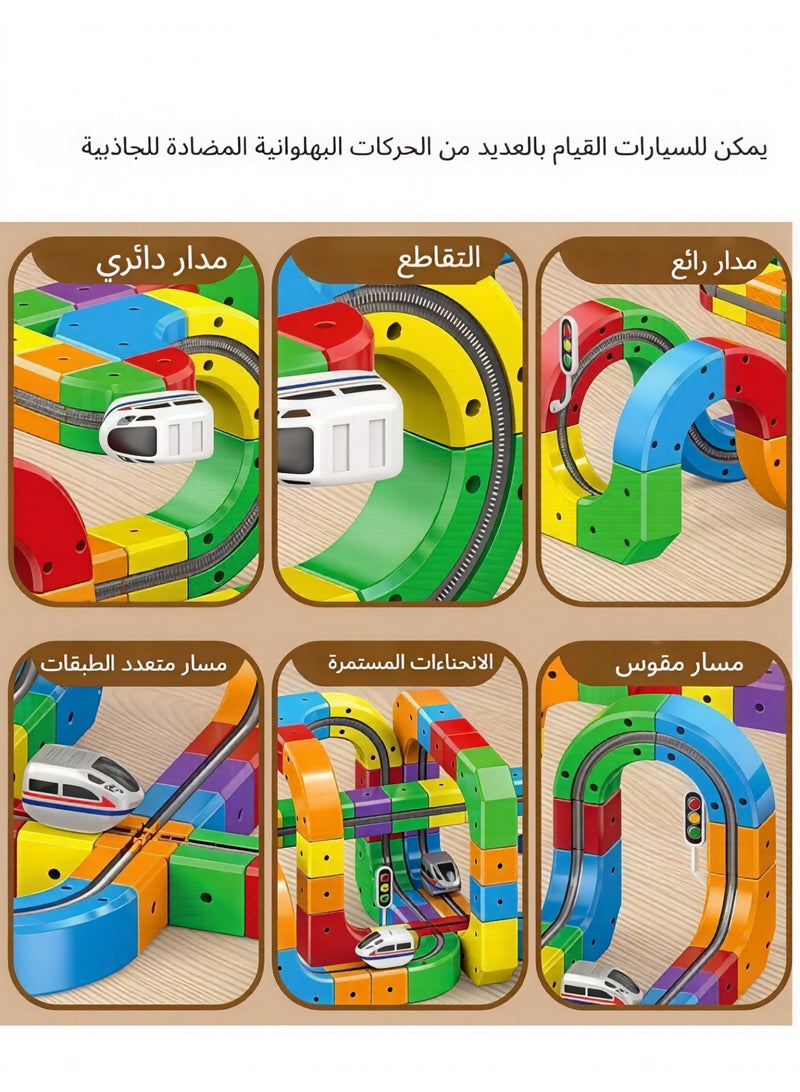 Electric Train Set for Kids, 123PCS DIY Flexible Track Building Kit with 2 Trains and Traffic Signs, Battery Operated Modular Railway Race Track Toy, STEM Educational Building Blocks Toy, Birthday Gift for Boys and Girls Ages 4+ - Image 5