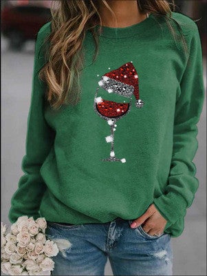 20240 Amazon AliExpress Cross-border Independent Station wish Christmas Creative Letters European and American Printing Crewneck Guard green without cap 