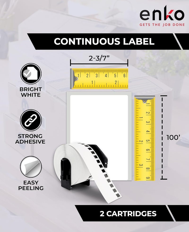 enKo Products enKo - Compatible DK-2205 Continuous Paper Labels (2.4 Inch x 100 Feet) Use with Brother QL Label Printers QL-800, QL-820NWB QL 810W [6 Rolls + 2 Refillable Cartridge Frames] - Image 2