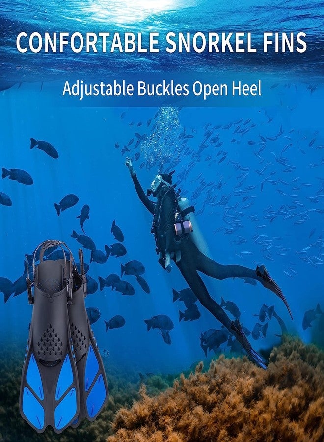 MUGATH Mask Fins Snorkel Kit Swim Goggles Snorkeling Gear 180 Panoramic View Anti-Fog Anti-Leak Dry Top Snorkel and Dive Flippers Kit with Gear Bag for Adults Men Women (Blue) - Image 5