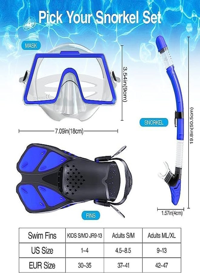 MUGATH Mask Fins Snorkel Kit Swim Goggles Snorkeling Gear 180 Panoramic View Anti-Fog Anti-Leak Dry Top Snorkel and Dive Flippers Kit with Gear Bag for Adults Men Women (Blue) - Image 4