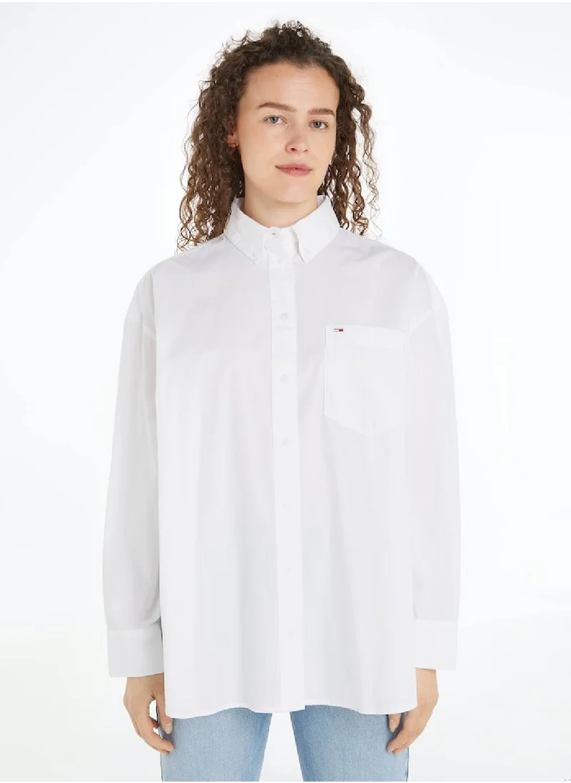 TOMMY JEANS Women's Essential Casual Oversized Shirt - Cotton, White