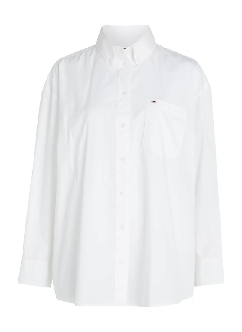 TOMMY JEANS Women's Essential Casual Oversized Shirt - Cotton, White