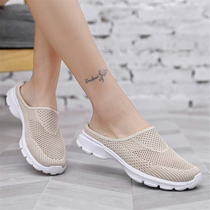ChicWind Womens Backless Mule Sneaker Summer Mesh Slip On Flat Shoes Khaki 8 - Image 2