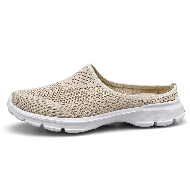 ChicWind Womens Backless Mule Sneaker Summer Mesh Slip On Flat Shoes Khaki 8 - Image 4