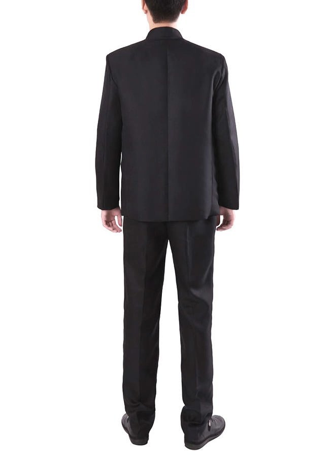 StarDY Chinese Tunic Suits Mandarin Collar Formal Black Suit Slim Fit Front Button Japanese School Uniform Groom Dress (Black, XL) - Image 4