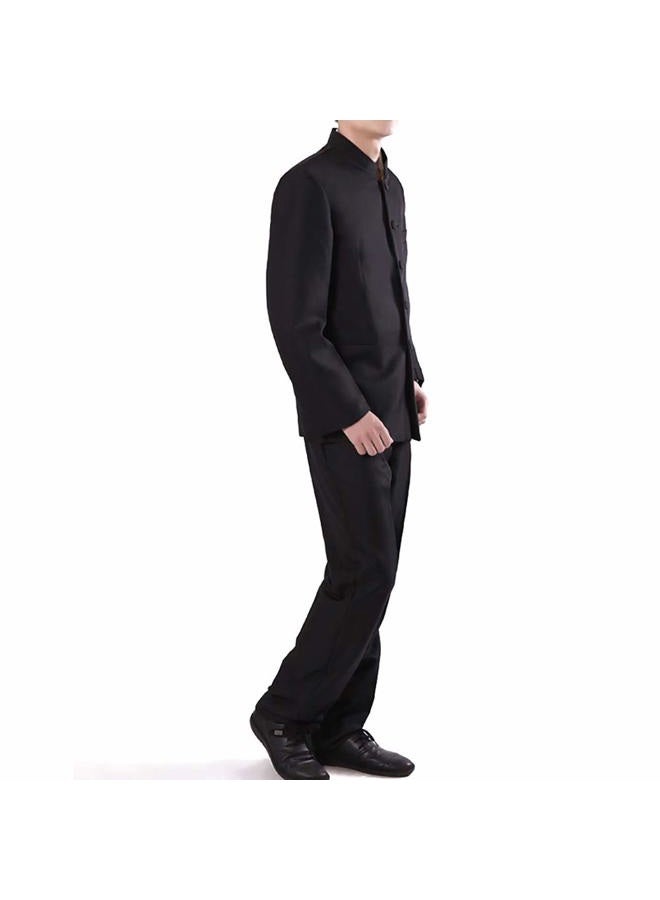 StarDY Chinese Tunic Suits Mandarin Collar Formal Black Suit Slim Fit Front Button Japanese School Uniform Groom Dress (Black, XL) - Image 3