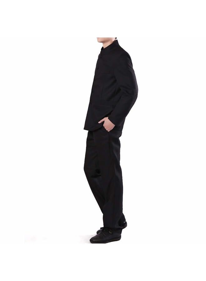StarDY Chinese Tunic Suits Mandarin Collar Formal Black Suit Slim Fit Front Button Japanese School Uniform Groom Dress (Black, XL) - Image 5