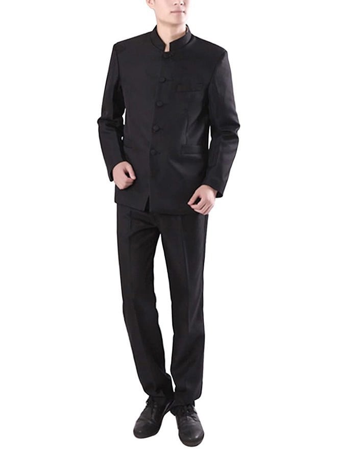 StarDY Chinese Tunic Suits Mandarin Collar Formal Black Suit Slim Fit Front Button Japanese School Uniform Groom Dress (Black, XL) - Image 1