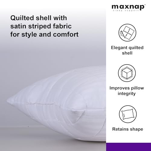 MAXNAP Headrest Essential Quilted Pillow with Satin Striped Fabric | Premium Microfiber Filling | Soft & Supportive | Elegant White Quilted Design | Standard 24 x 16 Inch | Pack of 1 - Image 4