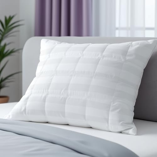 MAXNAP Headrest Essential Quilted Pillow with Satin Striped Fabric | Premium Microfiber Filling | Soft & Supportive | Elegant White Quilted Design | Standard 24 x 16 Inch | Pack of 1 - Image 1