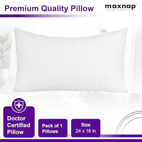 MAXNAP Headrest Essential Quilted Pillow with Satin Striped Fabric | Premium Microfiber Filling | Soft & Supportive | Elegant White Quilted Design | Standard 24 x 16 Inch | Pack of 1 - Image 3