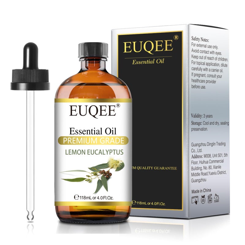 EUQEE Lemon Eucalyptus Essential Oil Pure Lemon Eucalyptus Oil, Large Capacity Essential Oil with Glass Dropper for Diffuser, Candle Making - 118ml / 4 Fl.Oz - Image 1
