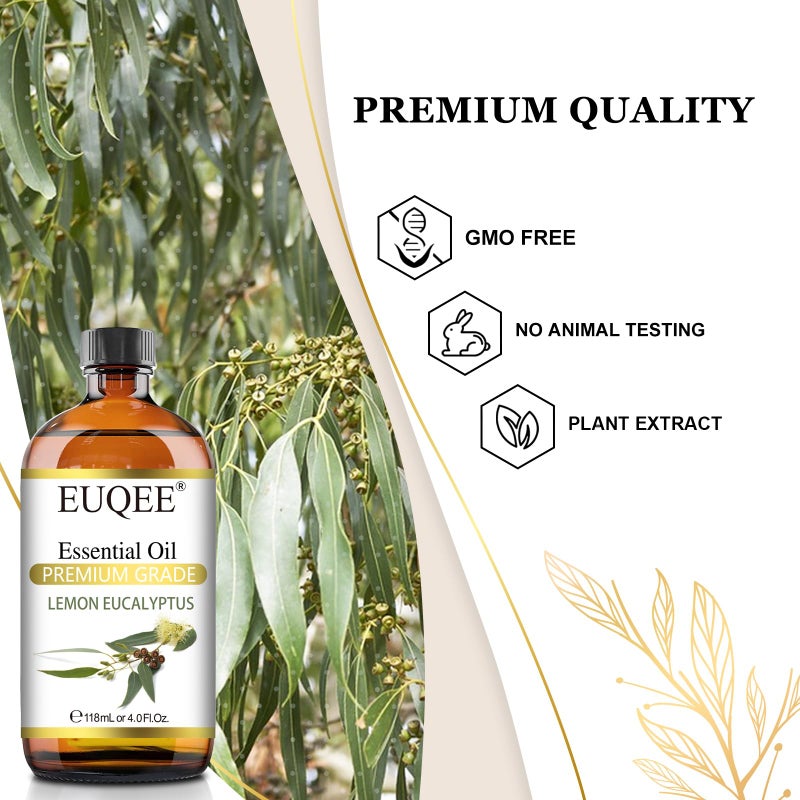 EUQEE Lemon Eucalyptus Essential Oil Pure Lemon Eucalyptus Oil, Large Capacity Essential Oil with Glass Dropper for Diffuser, Candle Making - 118ml / 4 Fl.Oz - Image 3