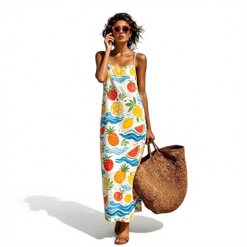 Women's Sleeveless Floral Print Bodycon Maxi Dress Summer Beach Vacation