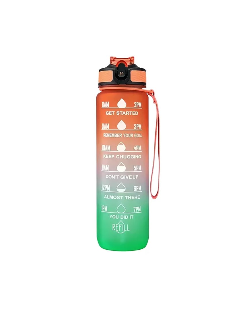 1000Ml Leak-Proof Motivational Sports Water Bottle With Time Marker & Straw - Bpa-Free, Portable & Reusable For Gym, Camping, School - Image 1