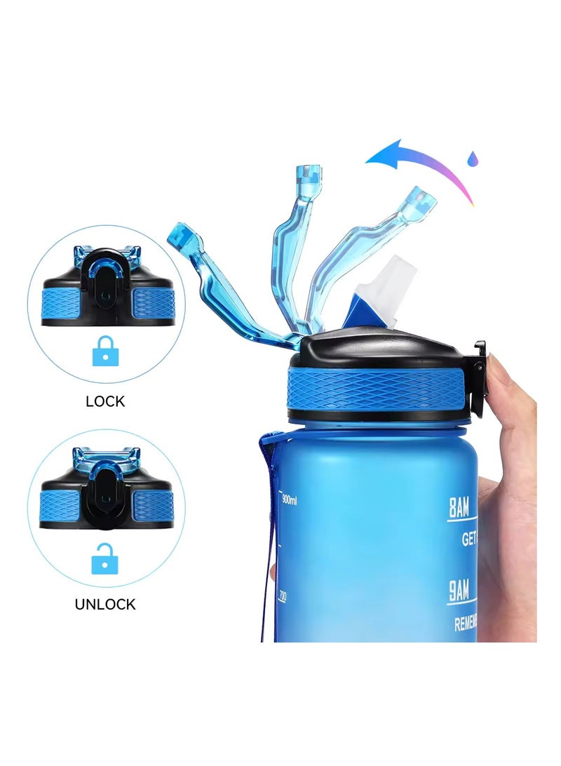 1000Ml Leak-Proof Motivational Sports Water Bottle With Time Marker & Straw - Bpa-Free, Portable & Reusable For Gym, Camping, School - Image 2