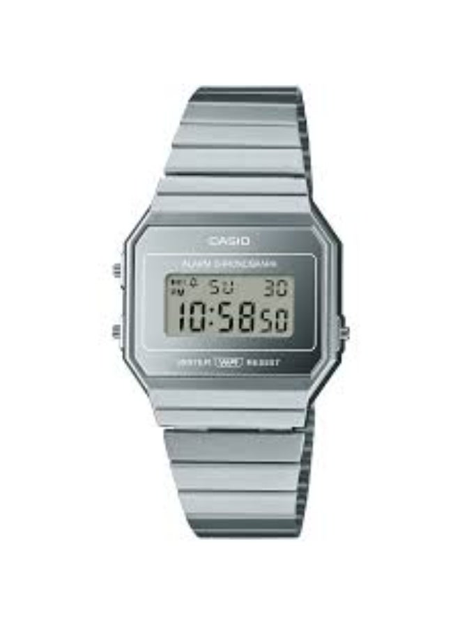 Casio Vintage Unisex Digital Watch – Silver Dial, Slim Stainless Steel Strap - Image 1