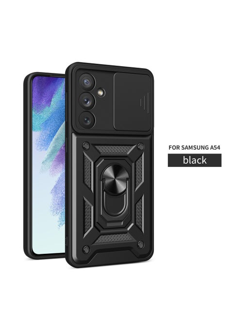 جراب مغناطيسي لهاتف Samsung Galaxy A54 5G، غطاء هاتف واقي مقاوم للصدمات بنافذة منزلقة مع حامل حلقي، أسود
