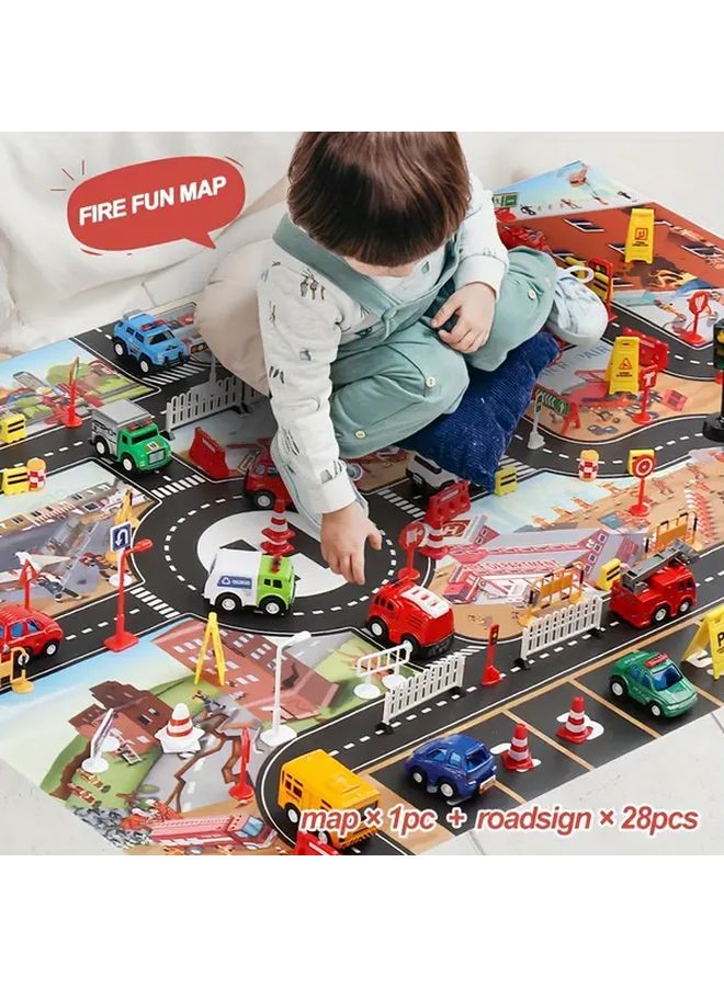 Exquisite Set Map And 28 Road Signs City Fire Station Parking Toy Game - Image 5