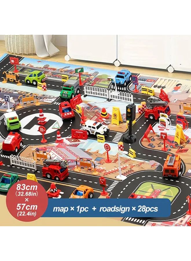 Exquisite Set Map And 28 Road Signs City Fire Station Parking Toy Game - Image 4