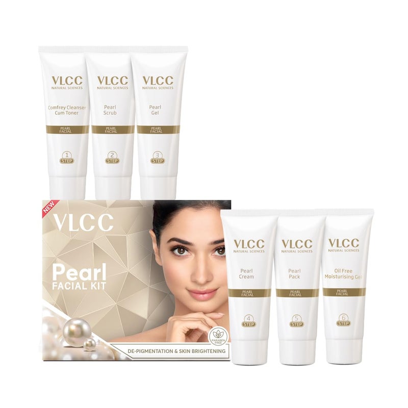 VLCC Pearl Facial Kit 60g Luminous and Radiant Skin At Home Facial with Pearl Extracts Sandalwood Turmeric Aloe Vera Tan Removal Facial Kit - Image 2