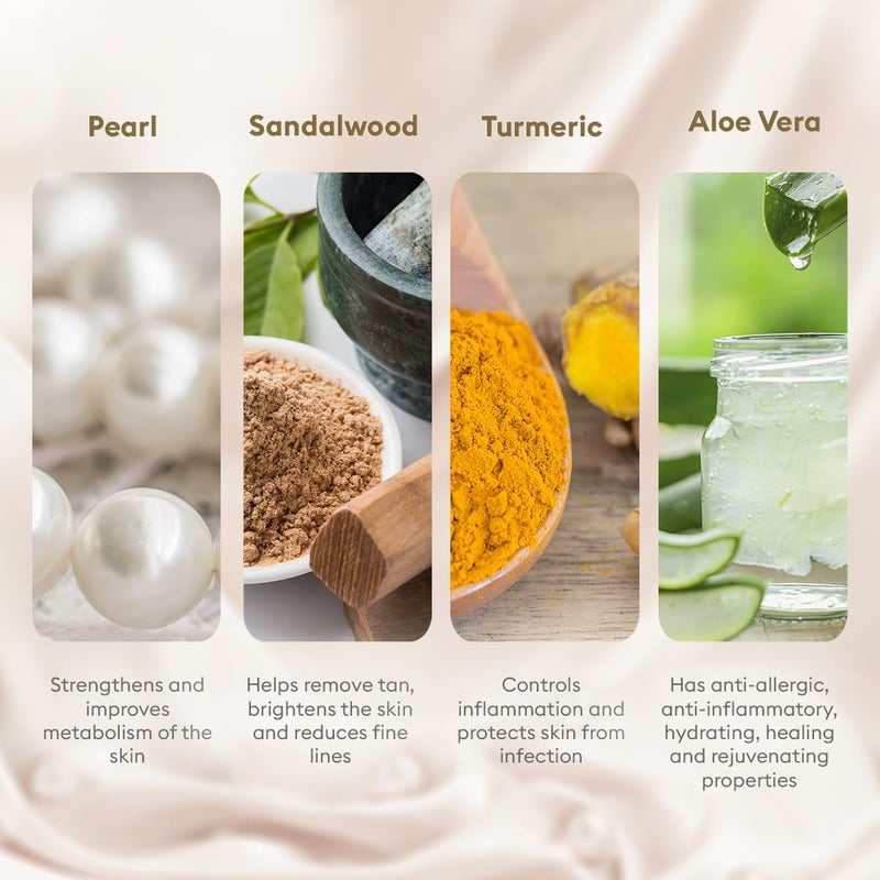 VLCC Pearl Facial Kit 60g Luminous and Radiant Skin At Home Facial with Pearl Extracts Sandalwood Turmeric Aloe Vera Tan Removal Facial Kit - Image 5