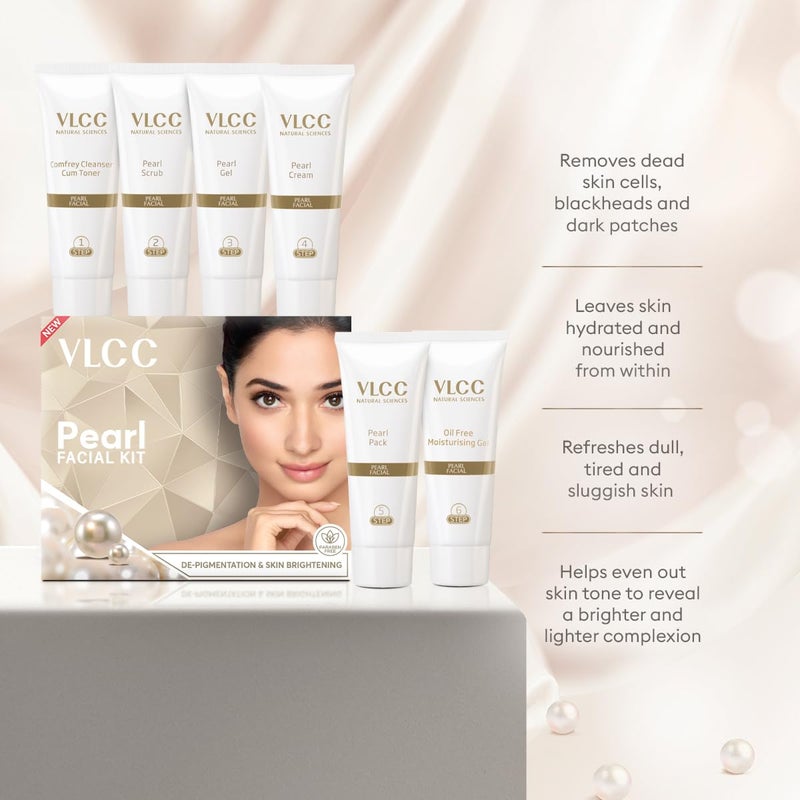 VLCC Pearl Facial Kit 60g Luminous and Radiant Skin At Home Facial with Pearl Extracts Sandalwood Turmeric Aloe Vera Tan Removal Facial Kit - Image 4