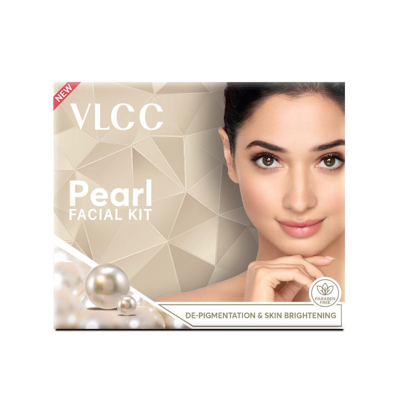 VLCC Pearl Facial Kit 60g Luminous and Radiant Skin At Home Facial with Pearl Extracts Sandalwood Turmeric Aloe Vera Tan Removal Facial Kit - Image 1