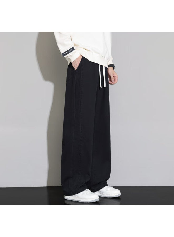 Dingfengbaoluo Men's Pure Cotton Work Pants Spring Loose Straight-leg Washed Embroidered Wide-leg Casual Trousers Zld91 Black 2XL - Image 2