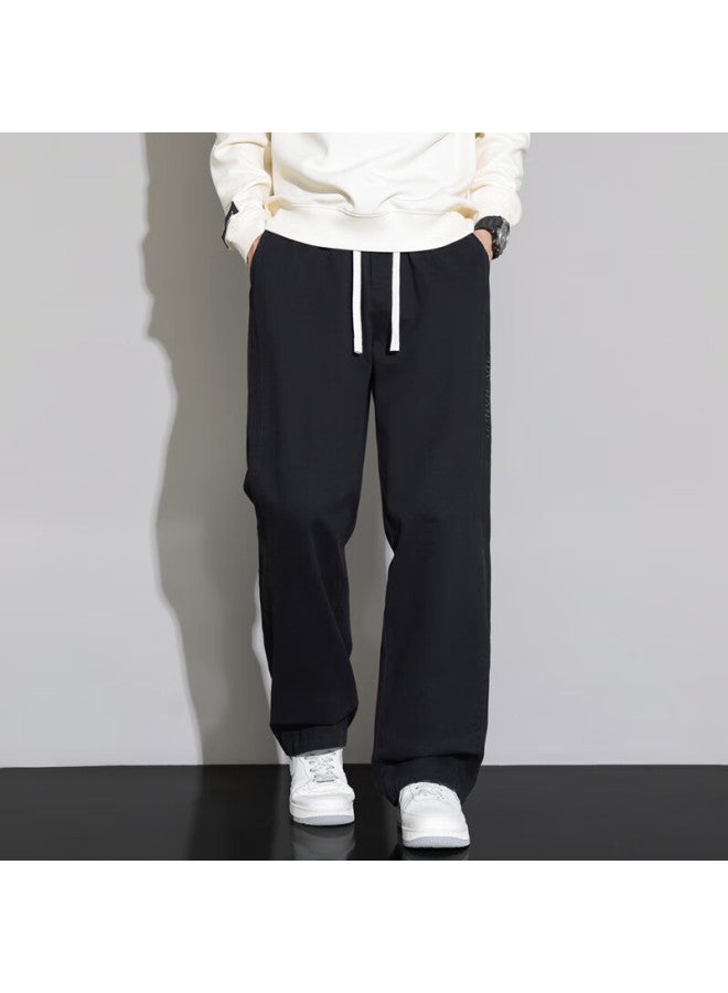 Dingfengbaoluo Men's Pure Cotton Work Pants Spring Loose Straight-leg Washed Embroidered Wide-leg Casual Trousers Zld91 Black 2XL - Image 3