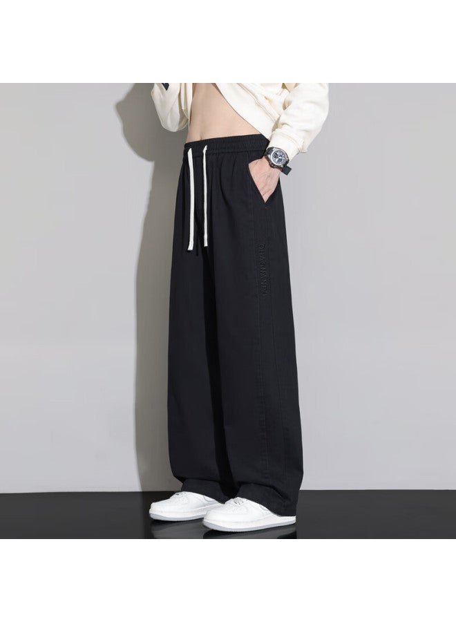 Dingfengbaoluo Men's Pure Cotton Work Pants Spring Loose Straight-leg Washed Embroidered Wide-leg Casual Trousers Zld91 Black 2XL - Image 4