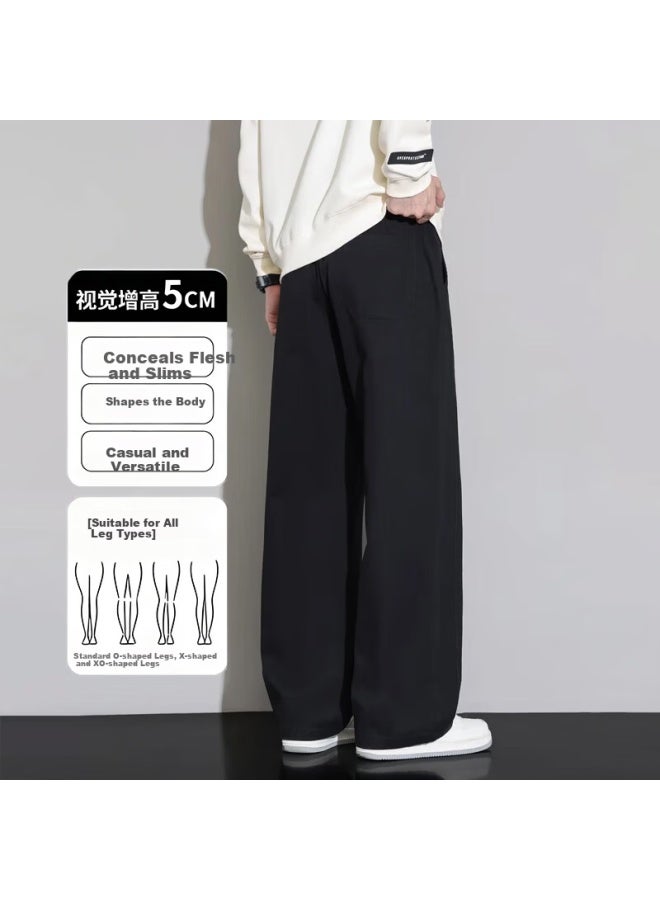 Dingfengbaoluo Men's Pure Cotton Work Pants Spring Loose Straight-leg Washed Embroidered Wide-leg Casual Trousers Zld91 Black 2XL - Image 1