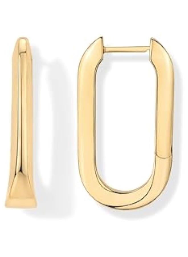 PAVOI 14K Gold Plated Sterling Silver Posts Geometric Hoop Earrings for Women | Trendy Geo Long Oval U-Shaped Link Triangle Huggie Hoops Earring - Image 1