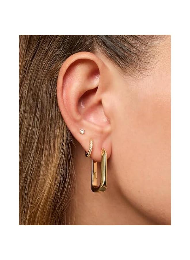 PAVOI 14K Gold Plated Sterling Silver Posts Geometric Hoop Earrings for Women | Trendy Geo Long Oval U-Shaped Link Triangle Huggie Hoops Earring - Image 2