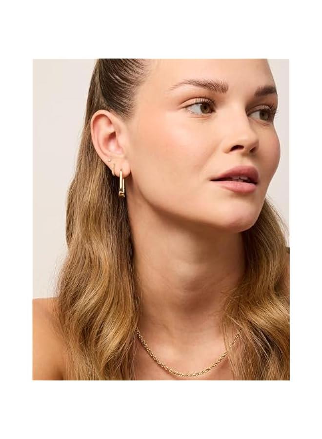 PAVOI 14K Gold Plated Sterling Silver Posts Geometric Hoop Earrings for Women | Trendy Geo Long Oval U-Shaped Link Triangle Huggie Hoops Earring - Image 4