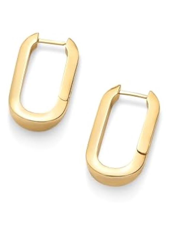 PAVOI 14K Gold Plated Sterling Silver Posts Geometric Hoop Earrings for Women | Trendy Geo Long Oval U-Shaped Link Triangle Huggie Hoops Earring - Image 5