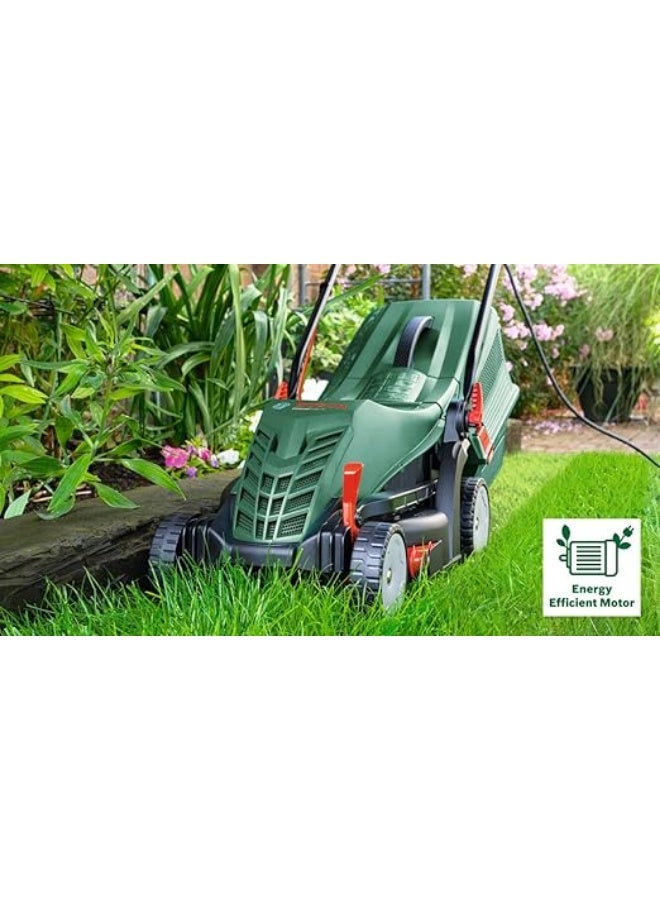 Bosch UniversalRotak 34-405 wired lawn mower (1300 W motor, 34 cm cutting width, 40 litre collection tray, for even mowing lawns leaving clean borders) - Image 2