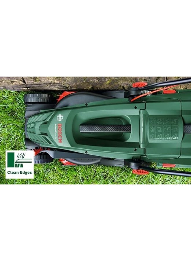 Bosch UniversalRotak 34-405 wired lawn mower (1300 W motor, 34 cm cutting width, 40 litre collection tray, for even mowing lawns leaving clean borders) - Image 4