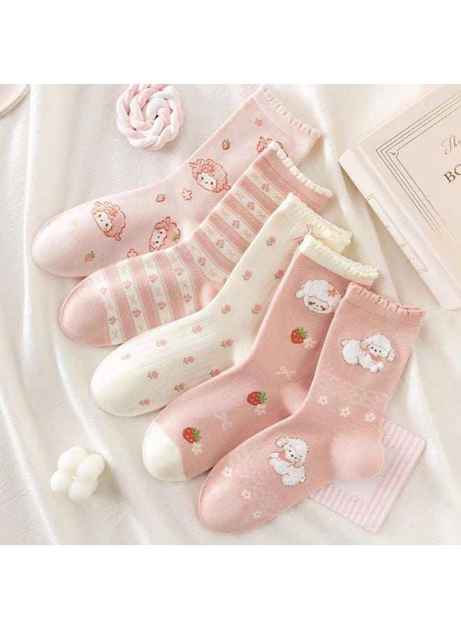 🧦 جوارب نسائية كيوت - طقم 5 أزواج | قطن ناعم وتصاميم أنثوية مميزة - Image 1