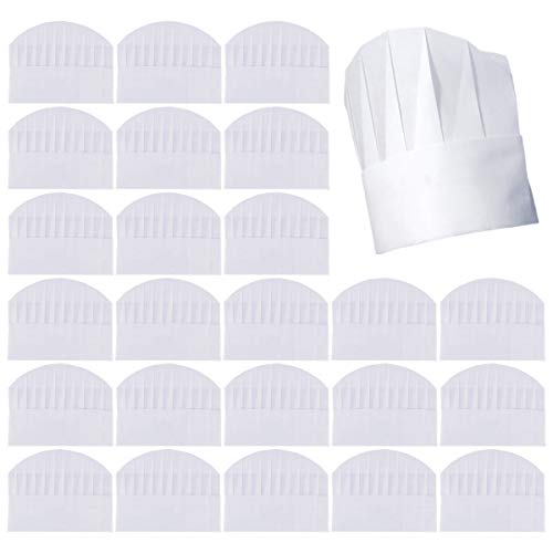 Aulufft Chef Hats 50 Pack Disposable 8 Inch Paper Chef Hats, White Chef Toques Caps for Home Kitchen, Baking and Party Favors - Image 1