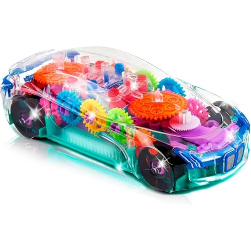 ArtCreativity Light Up Transparent Sensory Car Toy for Kids 1PC Bump and Go Toy Car with Colorful Moving Gears Music and LED Effects Easter Toys for Toddlers Great Birthday Gift Idea - Image 1