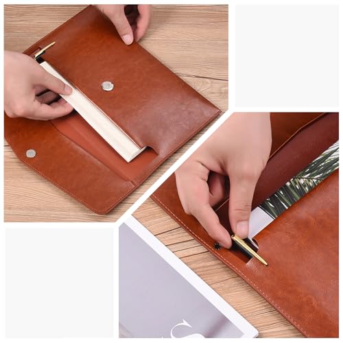 Yufocusqc PU Leather A5 File Folder Document Holder A5 Envelope Folder with Snap Closure for Receipt 2Packs (Black&Brown) - Image 3