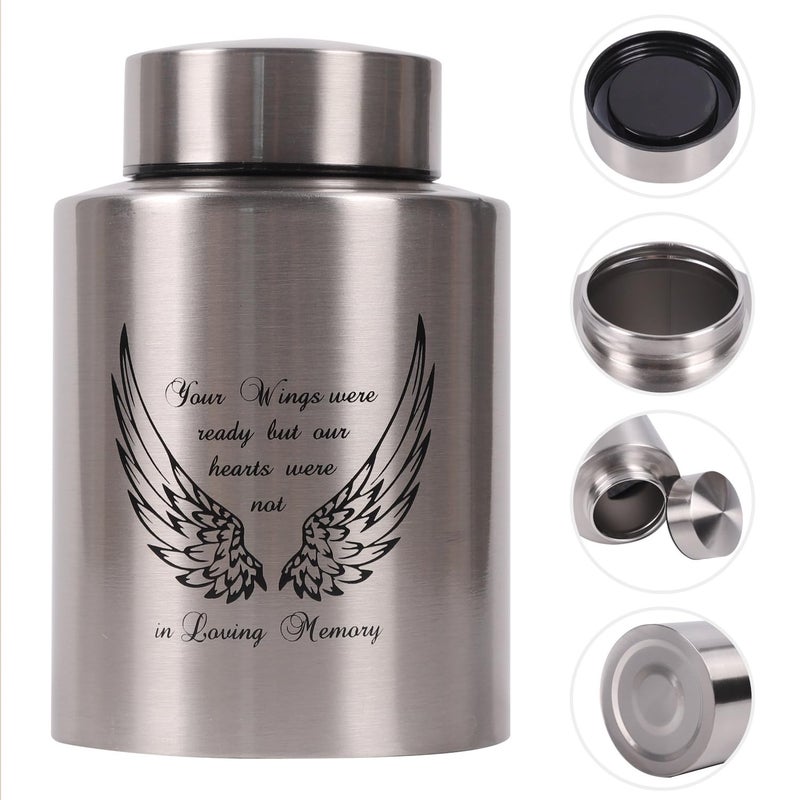 Dioeta Medium Urns For Human Ashes Up To 60 Cubic Inches Medium Sized Urns For Ashes Adult Male Female Keepsake Cremation Urns For Ashes Stainless Steel (Angel Wings  Silver) - Image 2