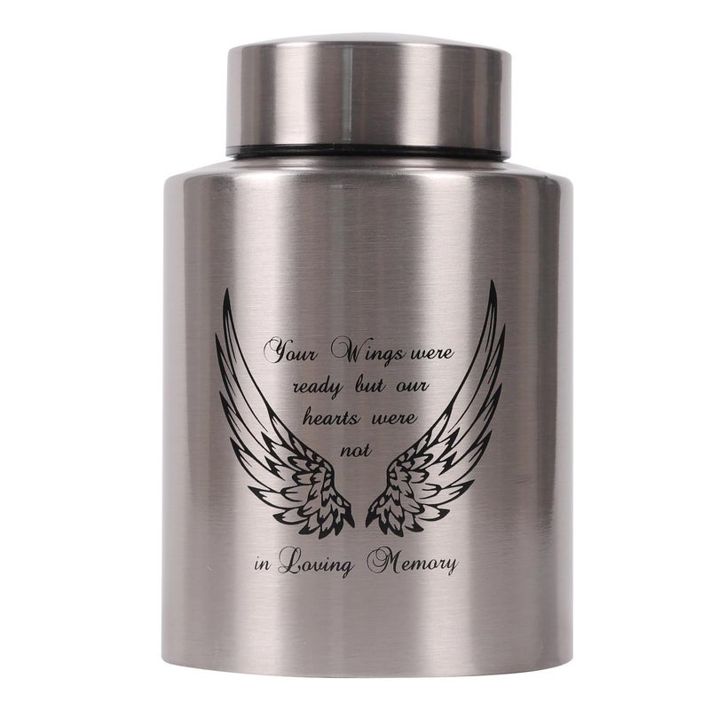 Dioeta Medium Urns For Human Ashes Up To 60 Cubic Inches Medium Sized Urns For Ashes Adult Male Female Keepsake Cremation Urns For Ashes Stainless Steel (Angel Wings  Silver) - Image 1