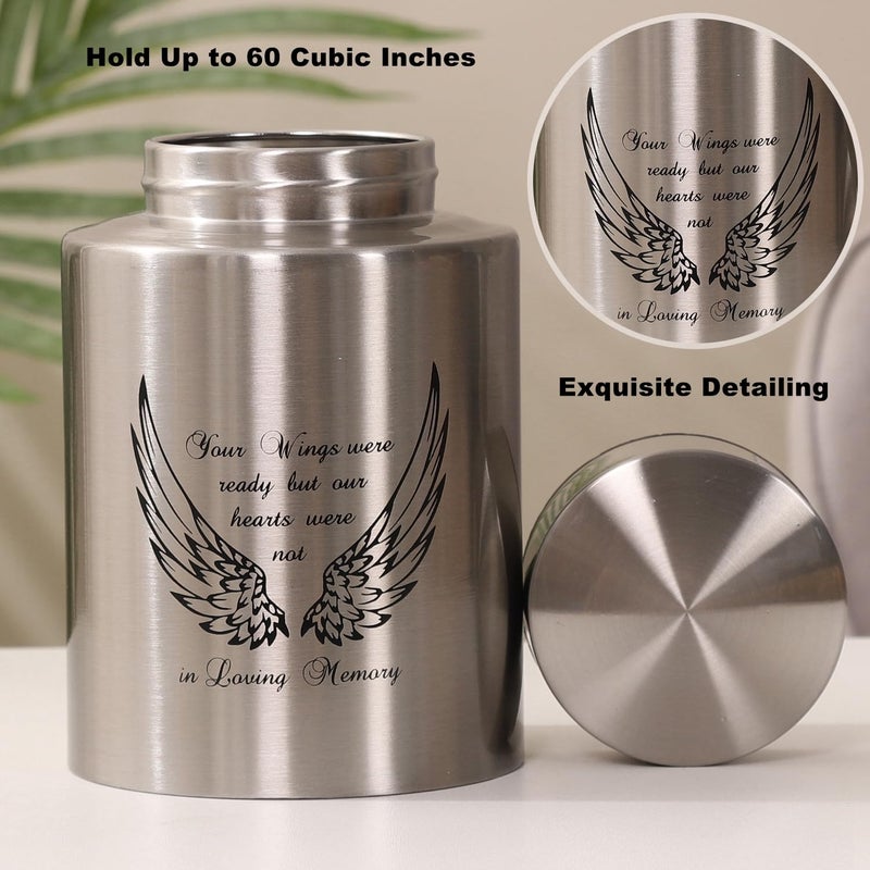 Dioeta Medium Urns For Human Ashes Up To 60 Cubic Inches Medium Sized Urns For Ashes Adult Male Female Keepsake Cremation Urns For Ashes Stainless Steel (Angel Wings  Silver) - Image 3