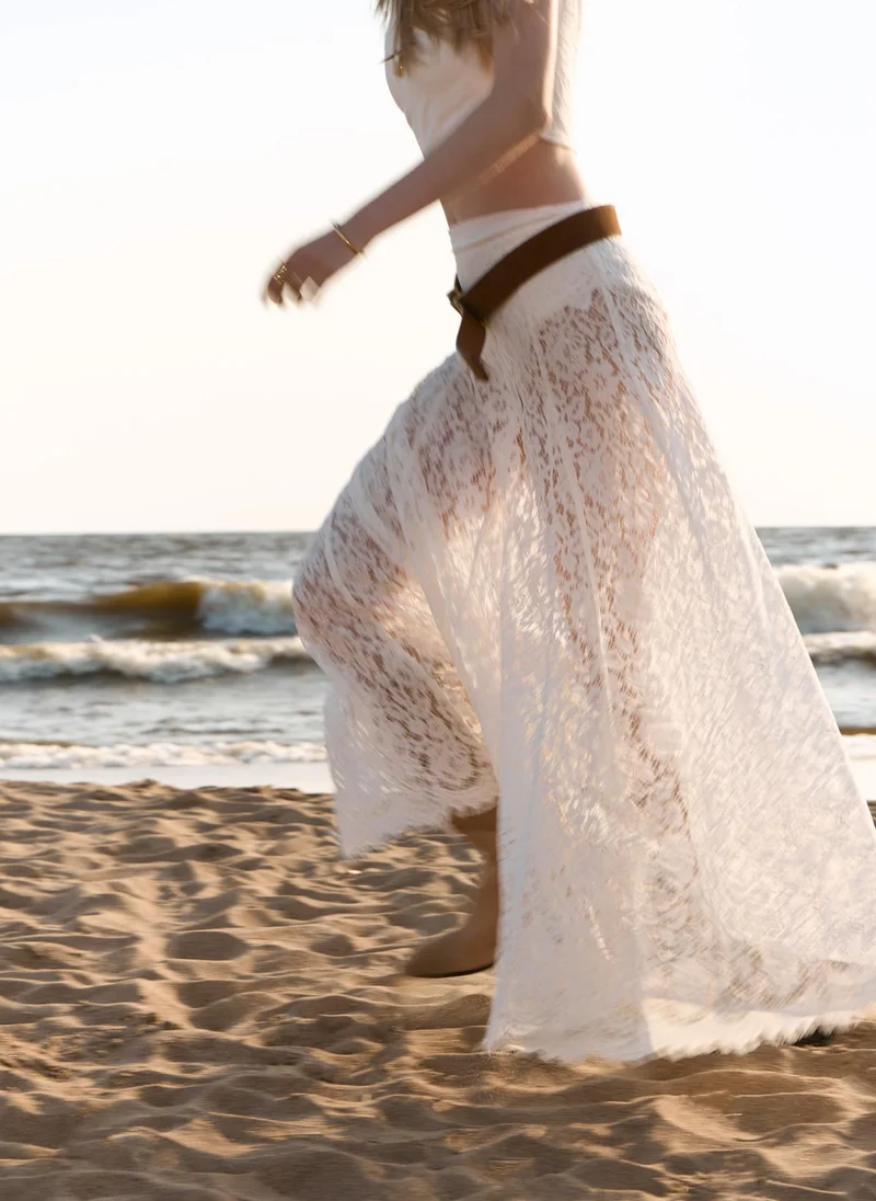 Lichi Guipure maxi skirt with openwork edge