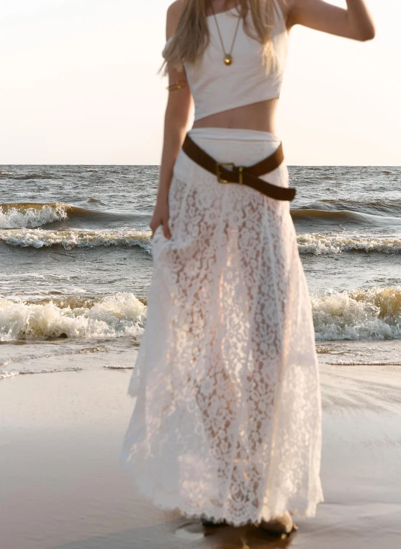 Lichi  Guipure maxi skirt with openwork edge for Women | Best Price UAE